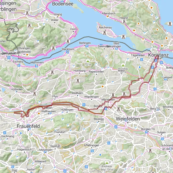 Map miniature of "The Gravel and Vineyards Route" cycling inspiration in Freiburg, Germany. Generated by Tarmacs.app cycling route planner