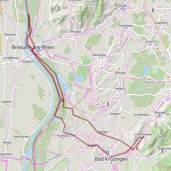 Karten-Miniaturansicht der Radinspiration "Entspannte Gravel-Tour durch das Breisgau" in Freiburg, Germany. Erstellt vom Tarmacs.app-Routenplaner für Radtouren