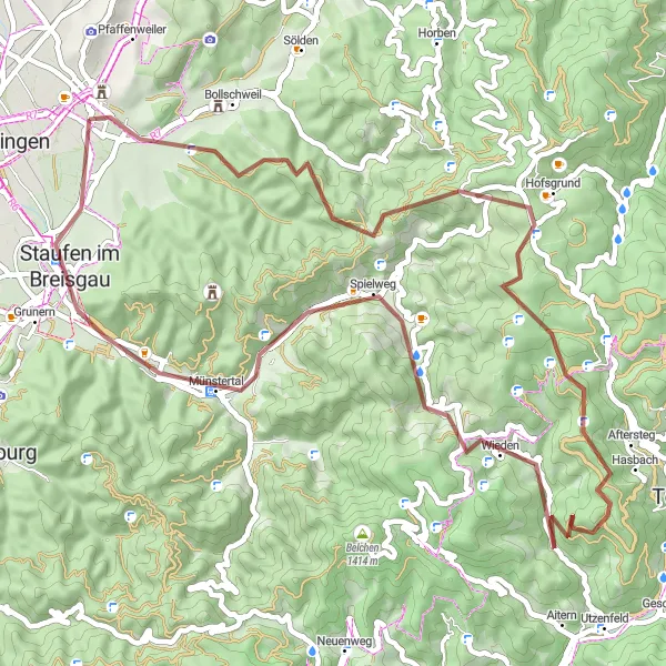 Map miniature of "Gravel Adventure in the Southern Black Forest" cycling inspiration in Freiburg, Germany. Generated by Tarmacs.app cycling route planner