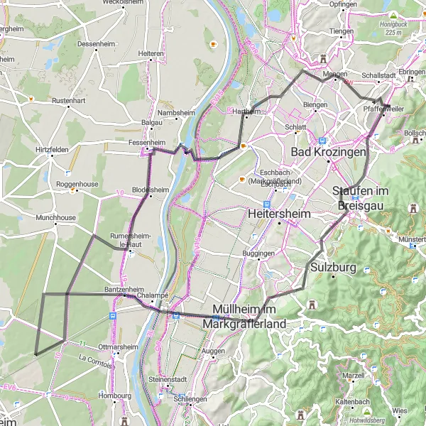 Map miniature of "Staufen Sightseeing" cycling inspiration in Freiburg, Germany. Generated by Tarmacs.app cycling route planner