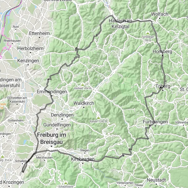 Map miniature of "Ultimate Road Cycling Adventure in the Black Forest" cycling inspiration in Freiburg, Germany. Generated by Tarmacs.app cycling route planner