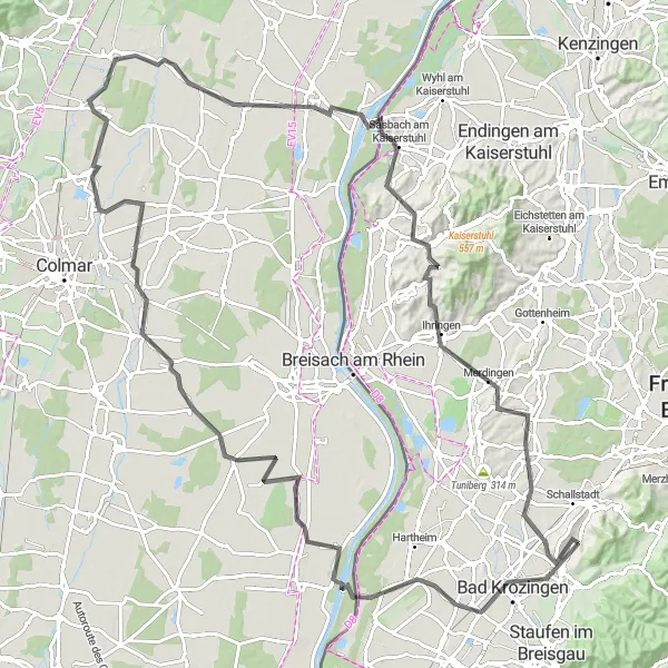 Karten-Miniaturansicht der Radinspiration "Scenic Road Trip entlang des Rheins" in Freiburg, Germany. Erstellt vom Tarmacs.app-Routenplaner für Radtouren