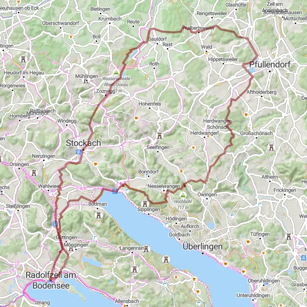 Map miniature of "Donau-Bodensee Gravel Adventure" cycling inspiration in Freiburg, Germany. Generated by Tarmacs.app cycling route planner