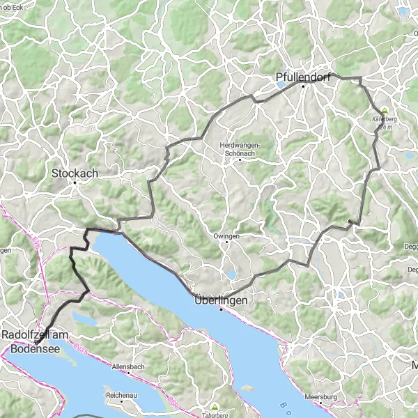 Map miniature of "Road Cycling Adventure: Ludwigshafen to Radolfzell am Bodensee" cycling inspiration in Freiburg, Germany. Generated by Tarmacs.app cycling route planner