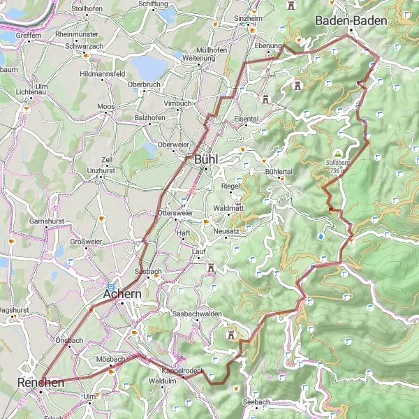 Karten-Miniaturansicht der Radinspiration "Sasbach und Mehliskopf Abenteuertour" in Freiburg, Germany. Erstellt vom Tarmacs.app-Routenplaner für Radtouren