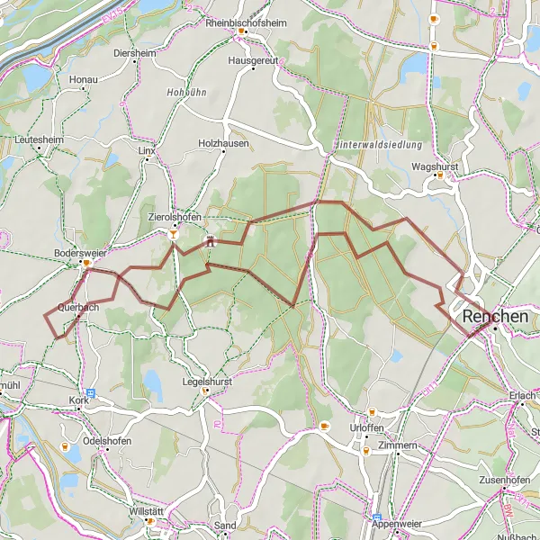 Karten-Miniaturansicht der Radinspiration "Renchen und Querbach Erlebnistour" in Freiburg, Germany. Erstellt vom Tarmacs.app-Routenplaner für Radtouren