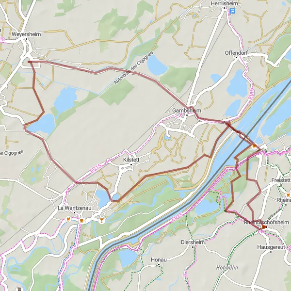 Map miniature of "Rheinbischofsheim Gravel Loop" cycling inspiration in Freiburg, Germany. Generated by Tarmacs.app cycling route planner