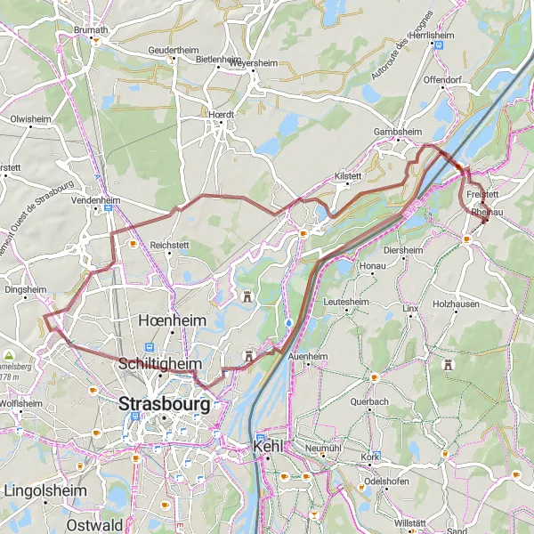 Map miniature of "Château de Pourtalès Gravel Ride" cycling inspiration in Freiburg, Germany. Generated by Tarmacs.app cycling route planner