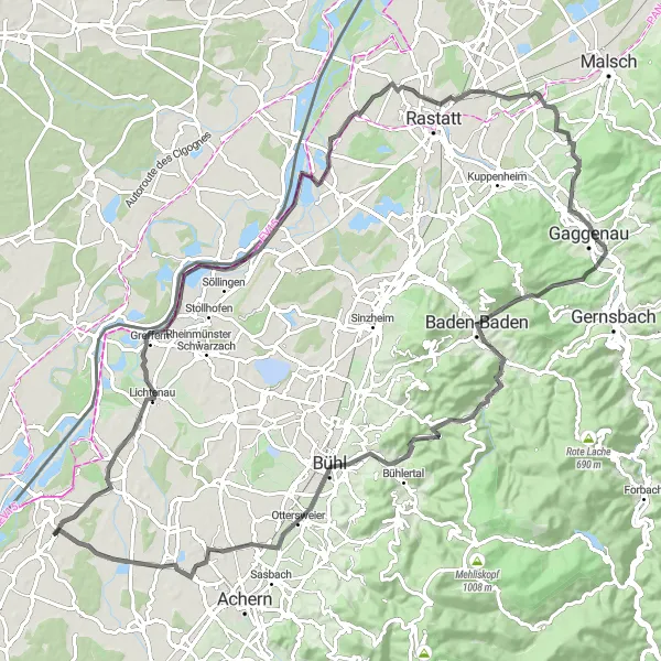 Map miniature of "Scherzheim Challenge" cycling inspiration in Freiburg, Germany. Generated by Tarmacs.app cycling route planner