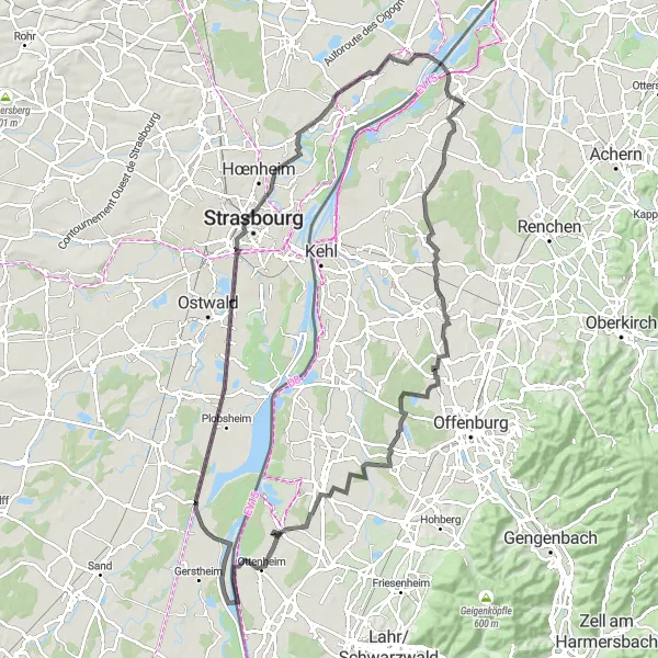 Map miniature of "Schutterwald Adventure" cycling inspiration in Freiburg, Germany. Generated by Tarmacs.app cycling route planner