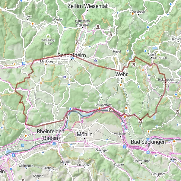 Map miniature of "Eggberg Loop" cycling inspiration in Freiburg, Germany. Generated by Tarmacs.app cycling route planner