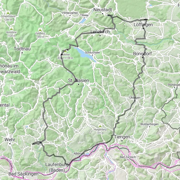 Map miniature of "Schwarzwald Loop" cycling inspiration in Freiburg, Germany. Generated by Tarmacs.app cycling route planner