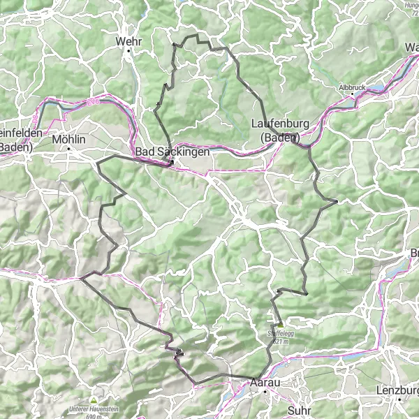 Map miniature of "Panoramic Tour of Black Forest" cycling inspiration in Freiburg, Germany. Generated by Tarmacs.app cycling route planner