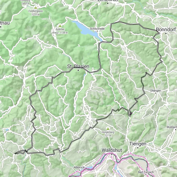 Karten-Miniaturansicht der Radinspiration "Hügelige Hüttentour" in Freiburg, Germany. Erstellt vom Tarmacs.app-Routenplaner für Radtouren