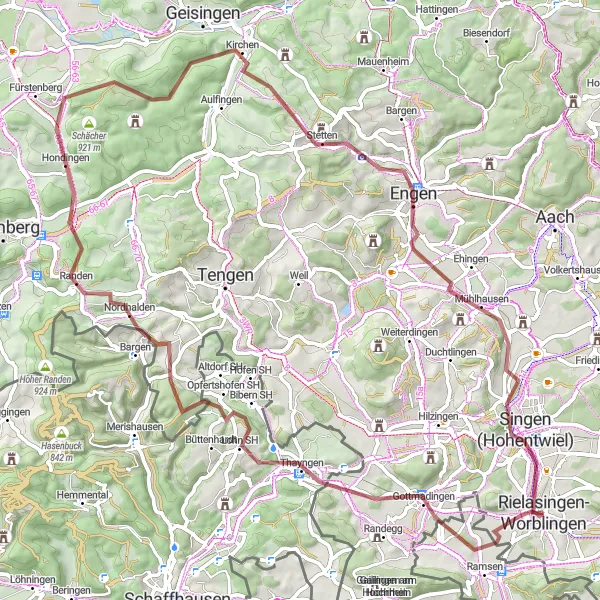 Map miniature of "Gravel Adventure in the Hegau region" cycling inspiration in Freiburg, Germany. Generated by Tarmacs.app cycling route planner