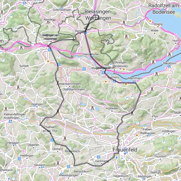 Map miniature of "Discover the Charm of Thurgau" cycling inspiration in Freiburg, Germany. Generated by Tarmacs.app cycling route planner