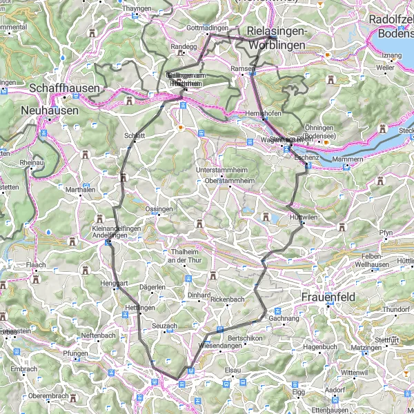 Map miniature of "Cycling Tour Around Schaffhausen" cycling inspiration in Freiburg, Germany. Generated by Tarmacs.app cycling route planner