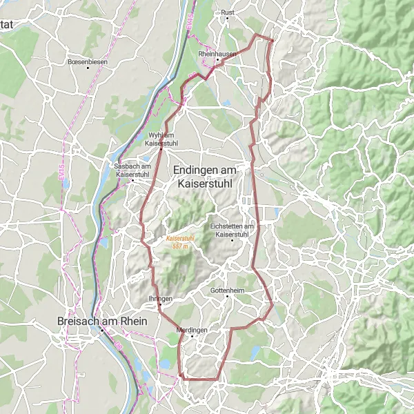 Karten-Miniaturansicht der Radinspiration "Kaiserstuhl - Erkundung abseits der Straßen" in Freiburg, Germany. Erstellt vom Tarmacs.app-Routenplaner für Radtouren