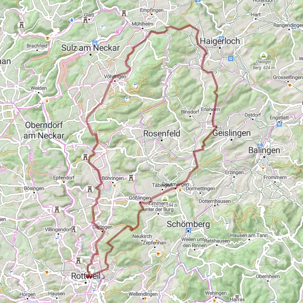 Map miniature of "Irslingen and Hörnle Gravel Challenge" cycling inspiration in Freiburg, Germany. Generated by Tarmacs.app cycling route planner