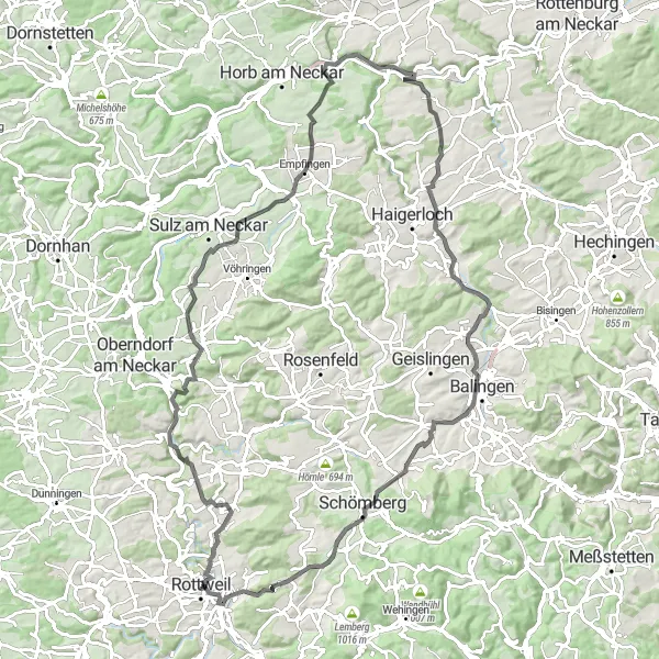 Karten-Miniaturansicht der Radinspiration "Rottweil Erlebnistour" in Freiburg, Germany. Erstellt vom Tarmacs.app-Routenplaner für Radtouren