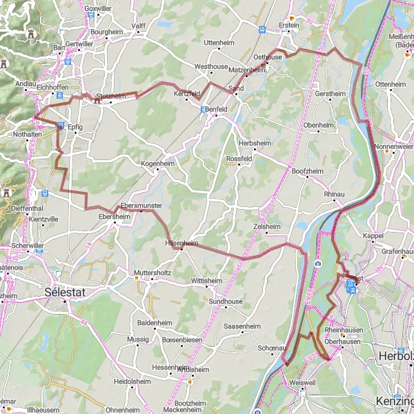Karten-Miniaturansicht der Radinspiration "Rundfahrt Rust - Rheinau" in Freiburg, Germany. Erstellt vom Tarmacs.app-Routenplaner für Radtouren