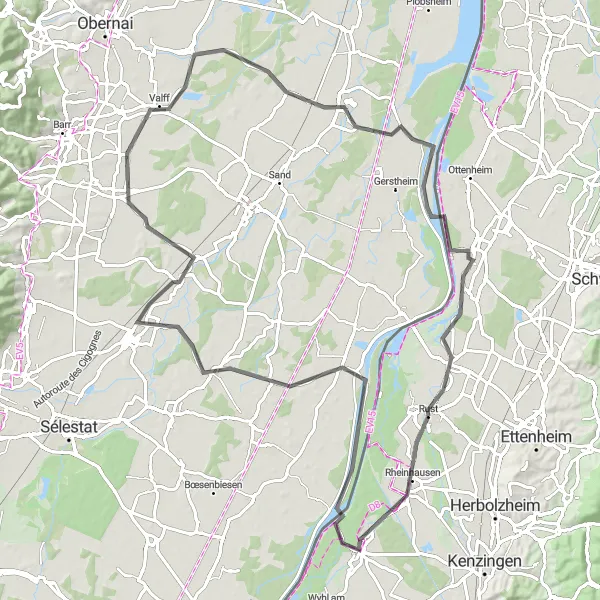 Karten-Miniaturansicht der Radinspiration "Weinberge und Burgen - Rund um Weisweil" in Freiburg, Germany. Erstellt vom Tarmacs.app-Routenplaner für Radtouren