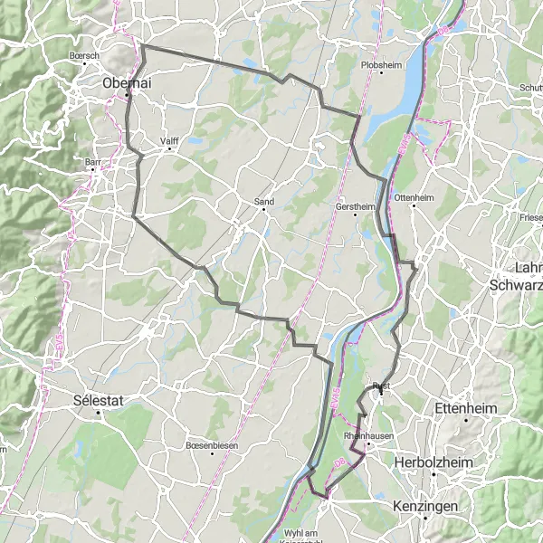 Karten-Miniaturansicht der Radinspiration "Weinstraßen-Rundtour" in Freiburg, Germany. Erstellt vom Tarmacs.app-Routenplaner für Radtouren