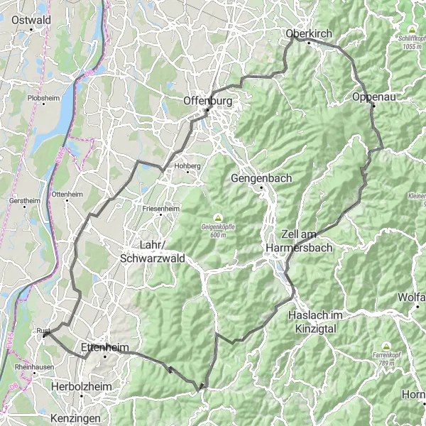 Karten-Miniaturansicht der Radinspiration "Höhen und Täler - Von Grafenhausen nach Oppenau" in Freiburg, Germany. Erstellt vom Tarmacs.app-Routenplaner für Radtouren