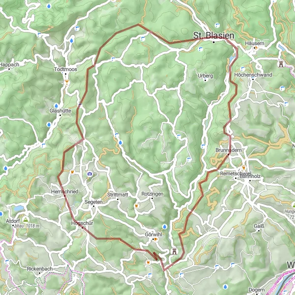 Karten-Miniaturansicht der Radinspiration "Kurz und knackig: Graveltour im Schwarzwald" in Freiburg, Germany. Erstellt vom Tarmacs.app-Routenplaner für Radtouren