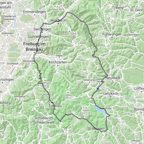Karten-Miniaturansicht der Radinspiration "Schwarzwald Rundfahrt" in Freiburg, Germany. Erstellt vom Tarmacs.app-Routenplaner für Radtouren