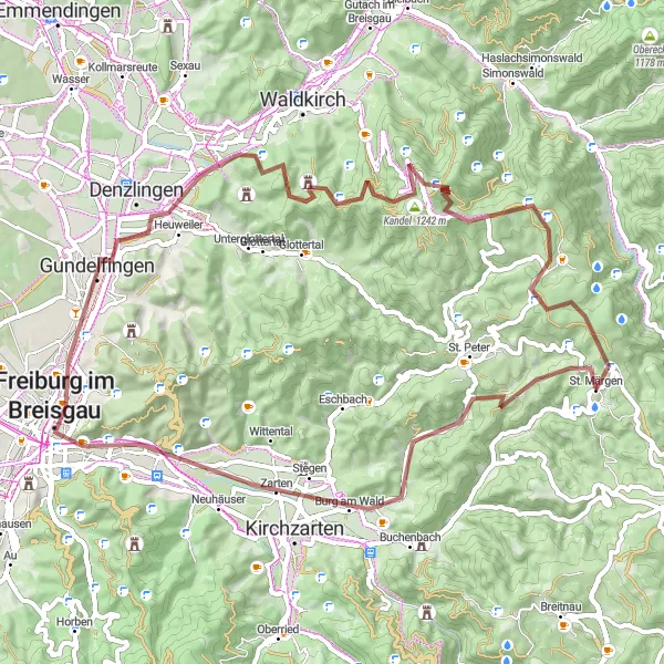 Karten-Miniaturansicht der Radinspiration "Versteckte Pfade und historische Stätten" in Freiburg, Germany. Erstellt vom Tarmacs.app-Routenplaner für Radtouren