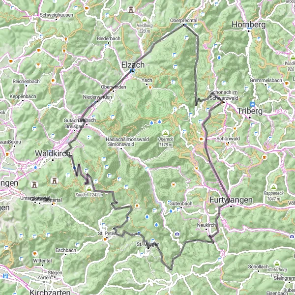 Karten-Miniaturansicht der Radinspiration "Berggipfel und Kulturschätze" in Freiburg, Germany. Erstellt vom Tarmacs.app-Routenplaner für Radtouren