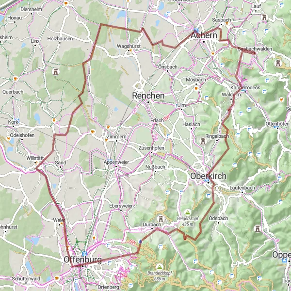 Karten-Miniaturansicht der Radinspiration "Mountainbike-Abenteuer durch die Ortenau" in Freiburg, Germany. Erstellt vom Tarmacs.app-Routenplaner für Radtouren
