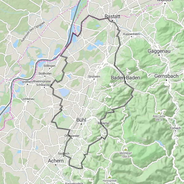 Karten-Miniaturansicht der Radinspiration "Historische Orte und Aussichtspunkte entlang der Strecke" in Freiburg, Germany. Erstellt vom Tarmacs.app-Routenplaner für Radtouren