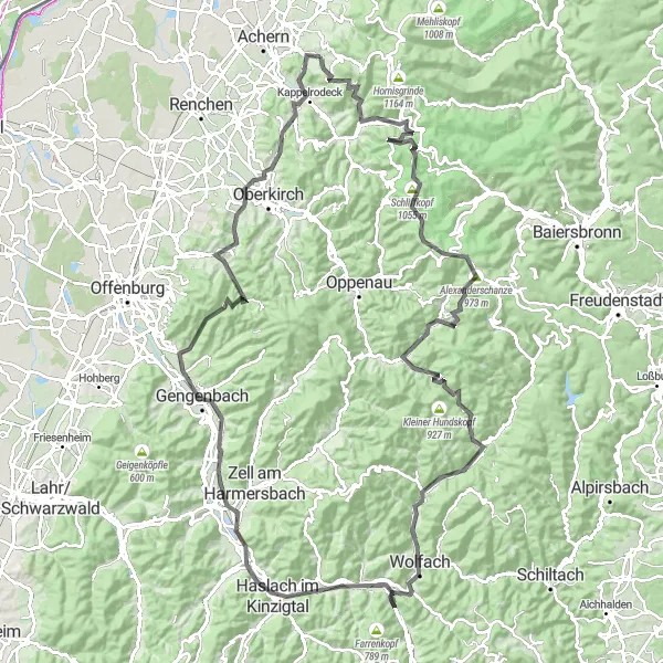 Karten-Miniaturansicht der Radinspiration "Panorama-Road-Tour durch Schwarzwald und Sasbachwalden" in Freiburg, Germany. Erstellt vom Tarmacs.app-Routenplaner für Radtouren