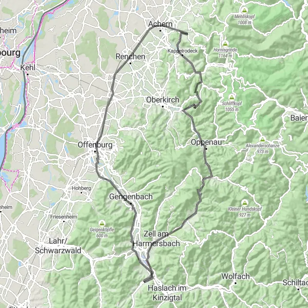 Karten-Miniaturansicht der Radinspiration "Spätsommer-Radtour durch die Natur um Sasbachwalden" in Freiburg, Germany. Erstellt vom Tarmacs.app-Routenplaner für Radtouren