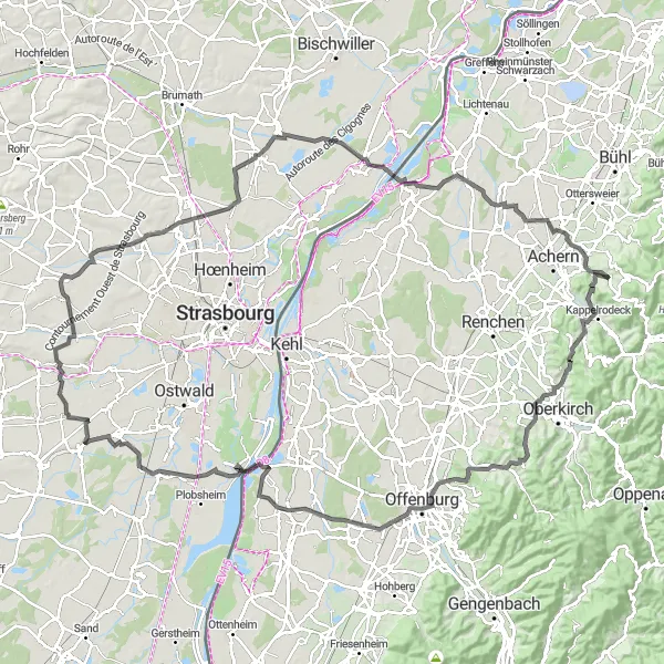 Karten-Miniaturansicht der Radinspiration "Von Sasbachwalden nach Sasbachwalden" in Freiburg, Germany. Erstellt vom Tarmacs.app-Routenplaner für Radtouren