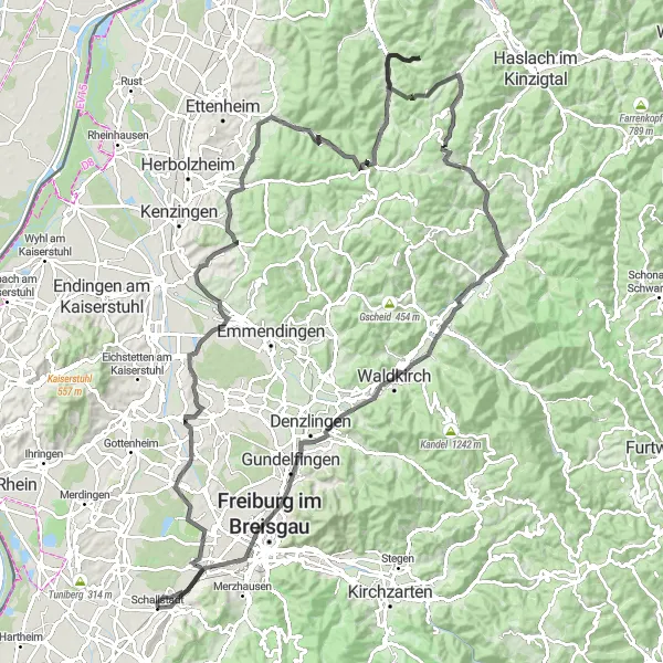 Karten-Miniaturansicht der Radinspiration "Historische Straßen und Landschaften" in Freiburg, Germany. Erstellt vom Tarmacs.app-Routenplaner für Radtouren