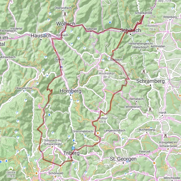 Map miniature of "Schwarzwald Gravel Ride" cycling inspiration in Freiburg, Germany. Generated by Tarmacs.app cycling route planner