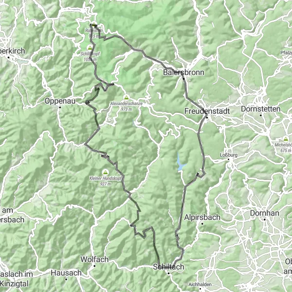 Map miniature of "Schenkenzell - A Scenic Road Cycling Route" cycling inspiration in Freiburg, Germany. Generated by Tarmacs.app cycling route planner