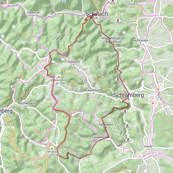 Map miniature of "Schiltach - Rappenfelsen Loop" cycling inspiration in Freiburg, Germany. Generated by Tarmacs.app cycling route planner