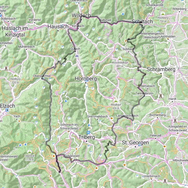 Map miniature of "Picturesque Road Cycling Route" cycling inspiration in Freiburg, Germany. Generated by Tarmacs.app cycling route planner