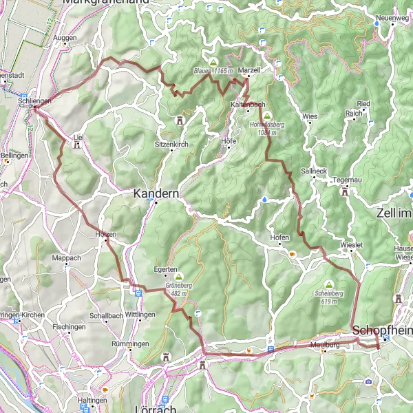 Karten-Miniaturansicht der Radinspiration "Berg und Burg Gravel Tour" in Freiburg, Germany. Erstellt vom Tarmacs.app-Routenplaner für Radtouren