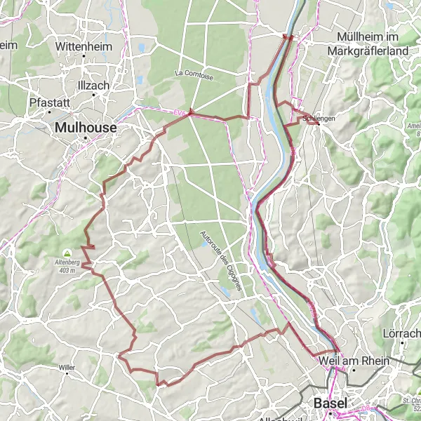 Map miniature of "The Gravel Adventure" cycling inspiration in Freiburg, Germany. Generated by Tarmacs.app cycling route planner