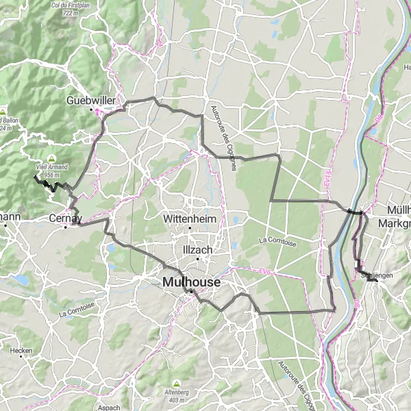 Karten-Miniaturansicht der Radinspiration "Schwarzwald und Markgräflerland Rundtour" in Freiburg, Germany. Erstellt vom Tarmacs.app-Routenplaner für Radtouren
