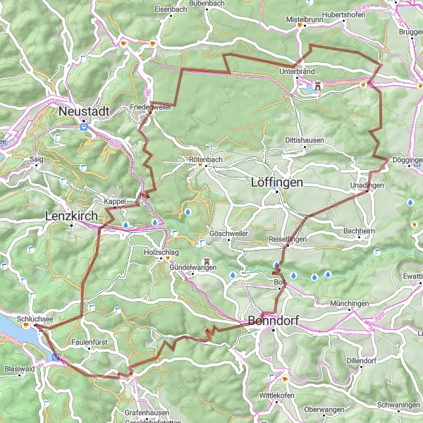 Karten-Miniaturansicht der Radinspiration "Gravelroute um den Schluchsee" in Freiburg, Germany. Erstellt vom Tarmacs.app-Routenplaner für Radtouren