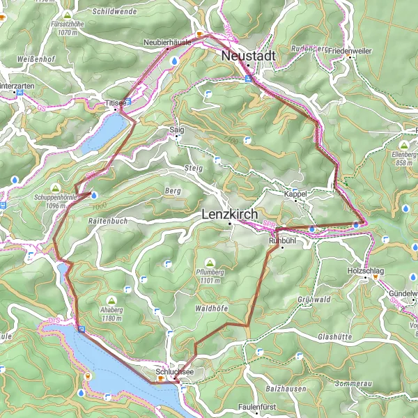 Map miniature of "Schluchsee Gravel Adventure" cycling inspiration in Freiburg, Germany. Generated by Tarmacs.app cycling route planner