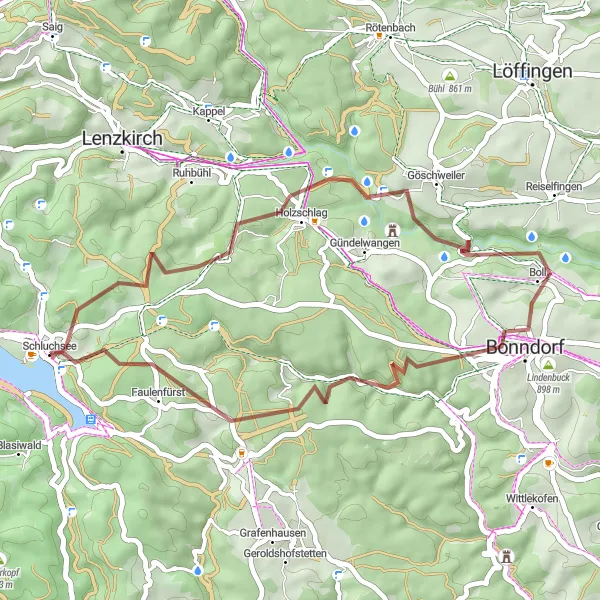 Map miniature of "Schluchsee Gravel Exploration" cycling inspiration in Freiburg, Germany. Generated by Tarmacs.app cycling route planner