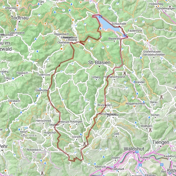 Map miniature of "Schluchsee Gravel Expedition" cycling inspiration in Freiburg, Germany. Generated by Tarmacs.app cycling route planner