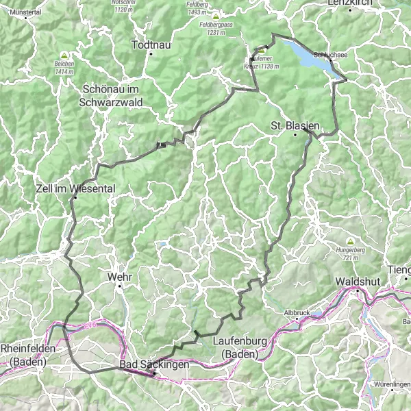 Karten-Miniaturansicht der Radinspiration "Herausfordernde Straßenroute um den Schluchsee" in Freiburg, Germany. Erstellt vom Tarmacs.app-Routenplaner für Radtouren